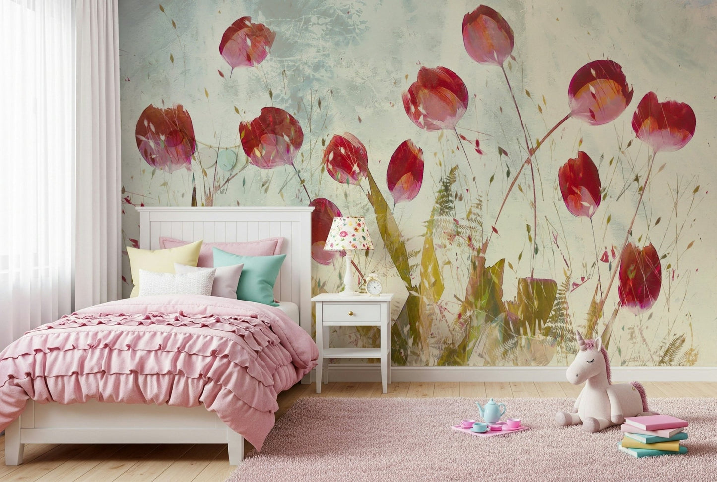 A serene subtle flower wall mural for your decor.

