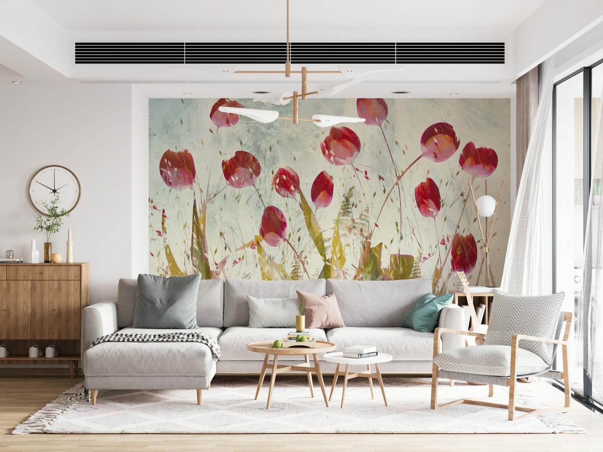 A classic soft floral wallpaper for walls.

