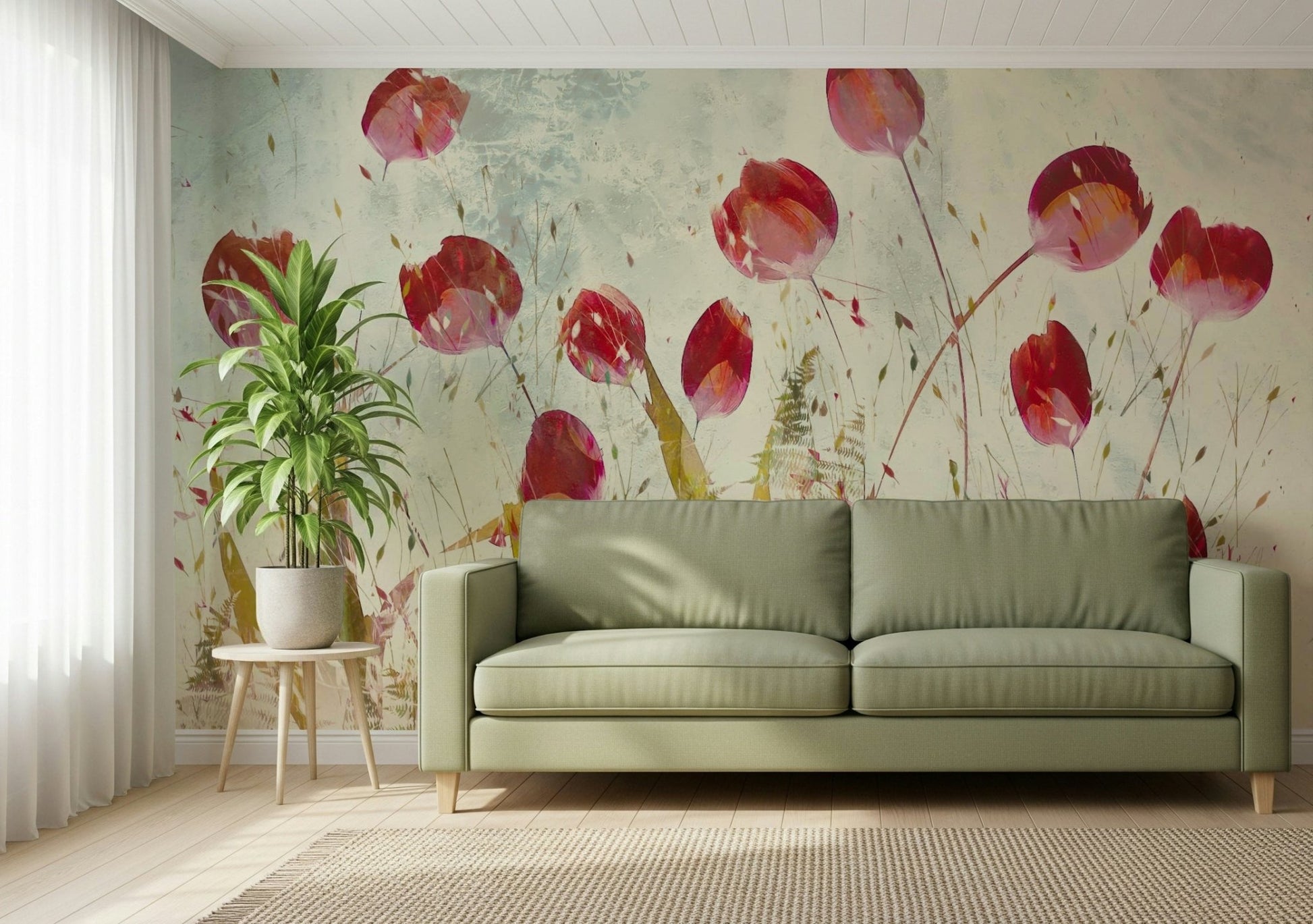A beautiful modern art wall mural of delicate flowers.

