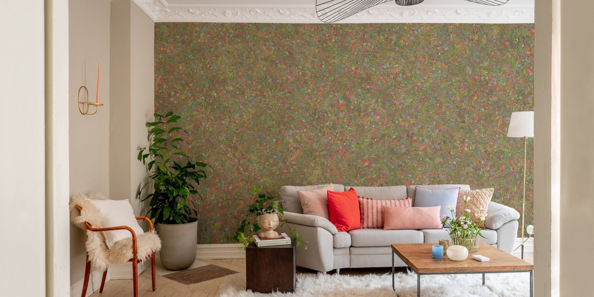 Artistic embroidery wallpaper with blooms DTLE13
