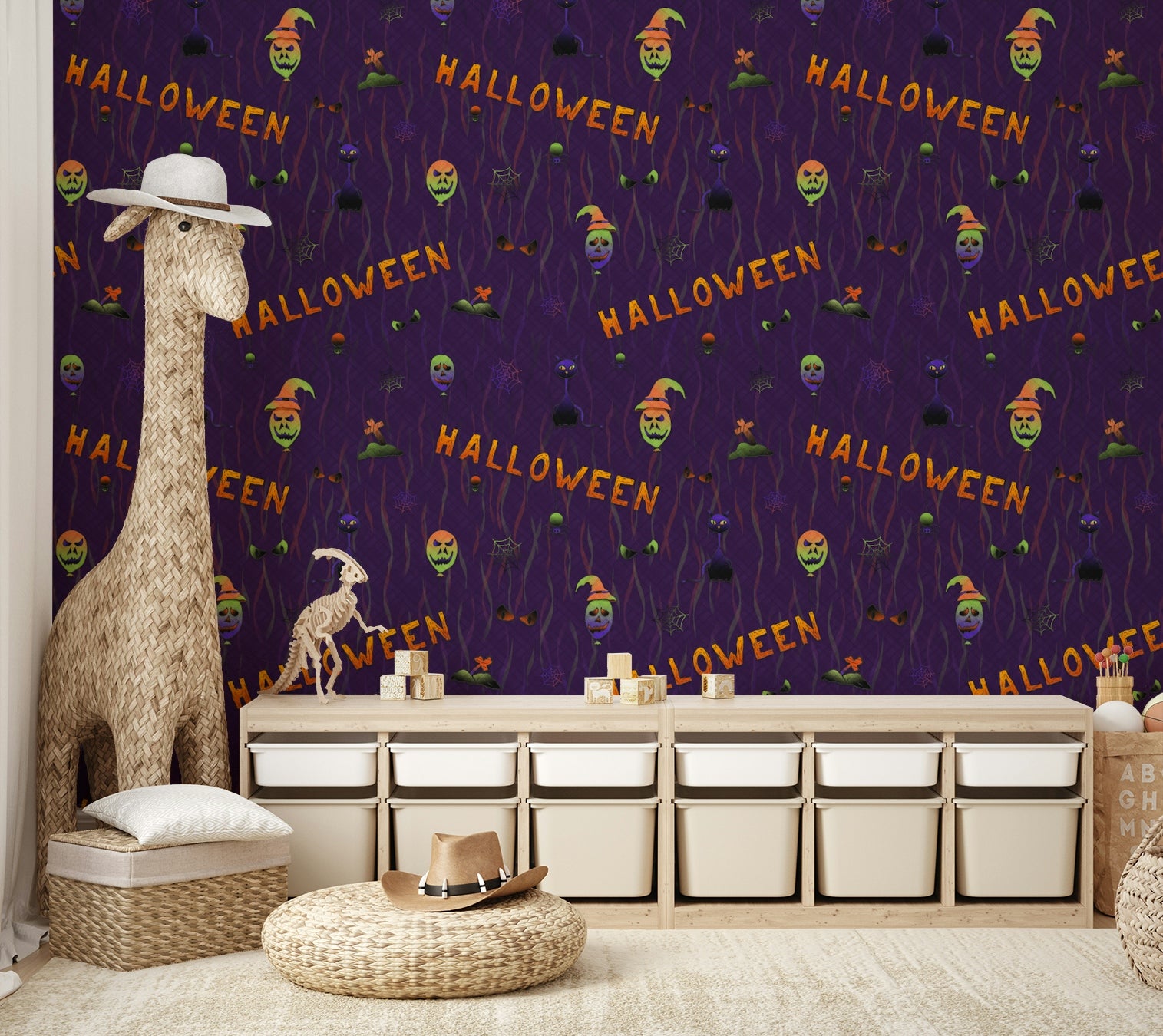 Cheerful wall mural with Scary Halloween Purple Wallpaper⁠


