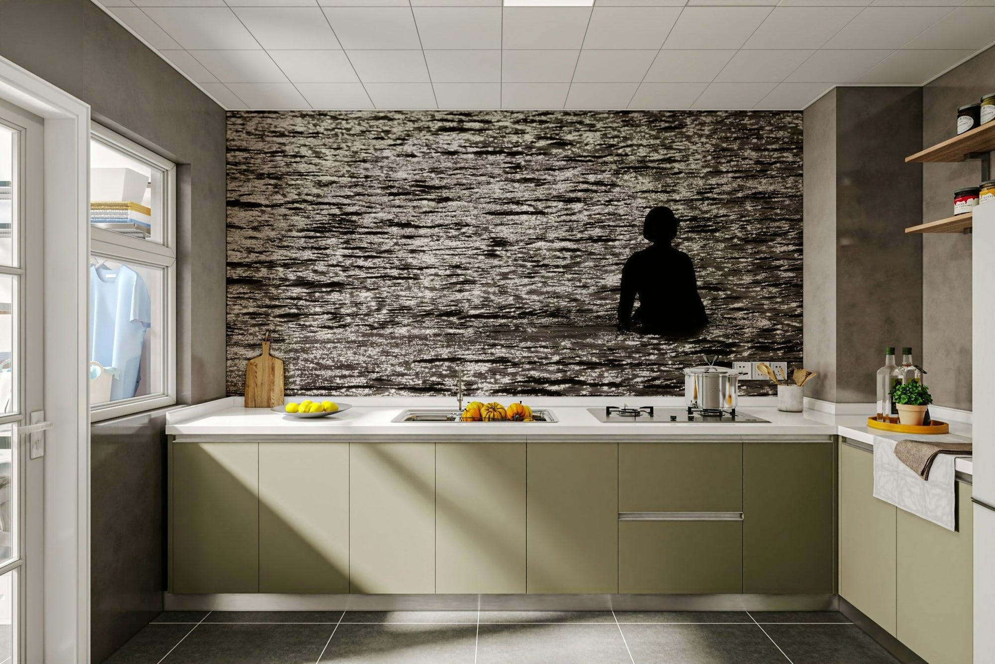Bathing figure faces half away from the sparkle, an Eilat #10 wall mural GD4801
