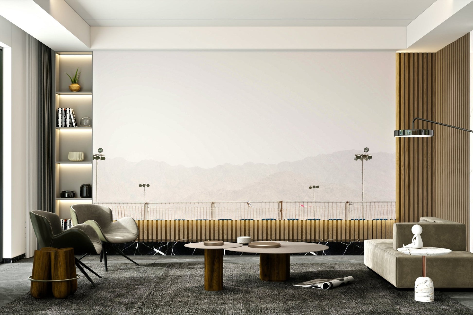 Rows of empty stands run under a washed sky in this Eilat #30 wall mural GD4803
