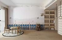 Repeated blue curves stack up the lower frame, a stadium wall mural GD4803

