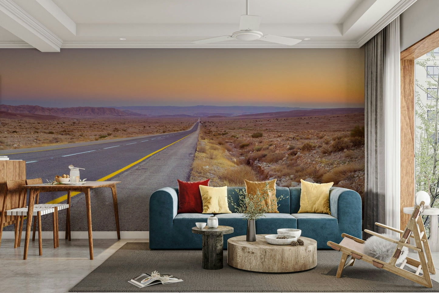 Mural wallpaper with open desert highway

