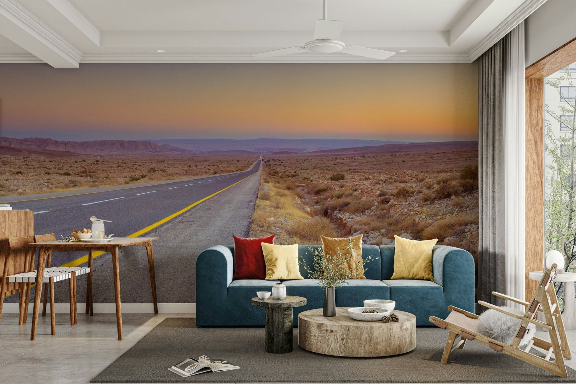 Mural wallpaper with open desert highway


