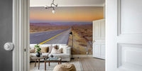 Rustic landscape wall mural with road

