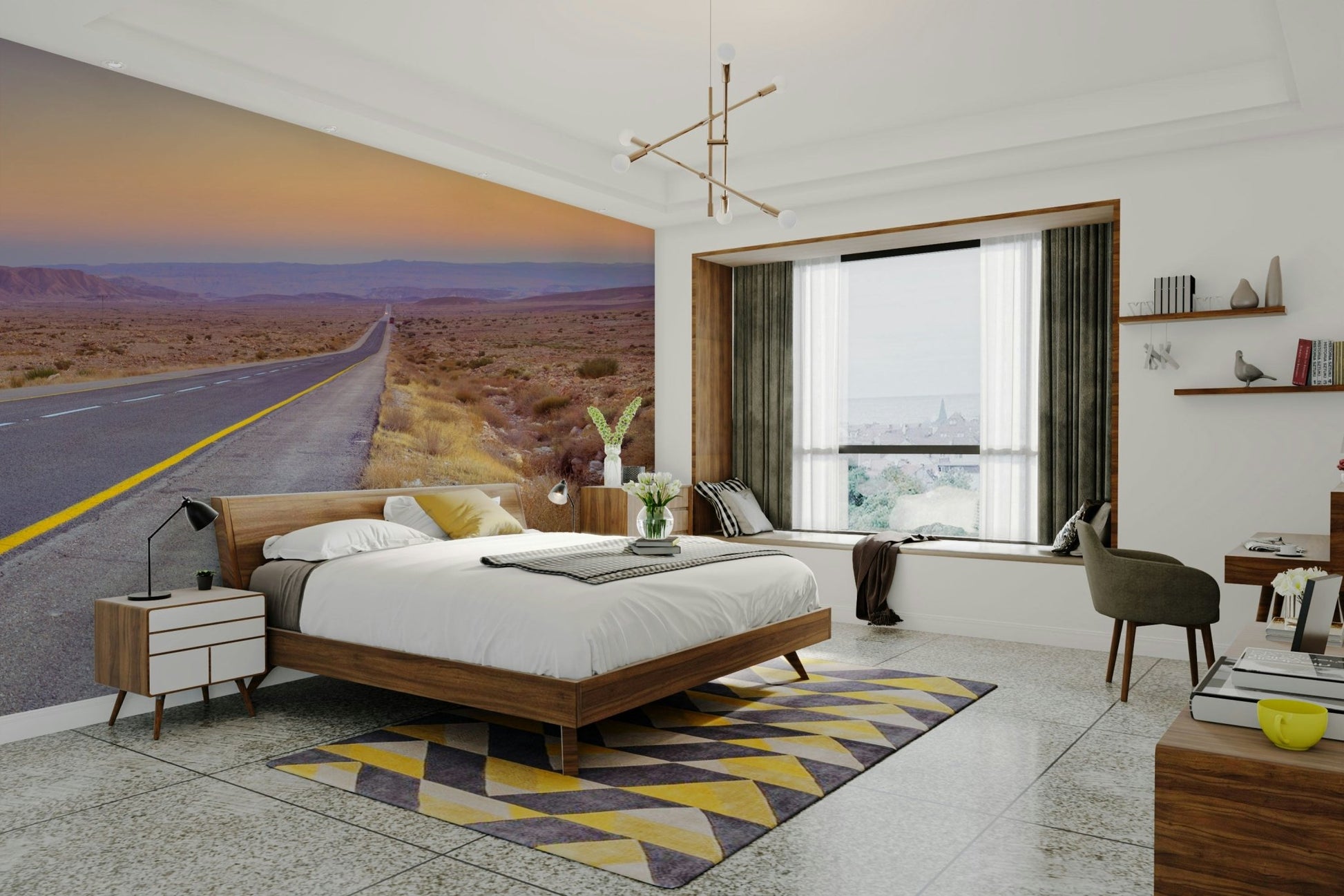 Wide desert mural with soft sky above

