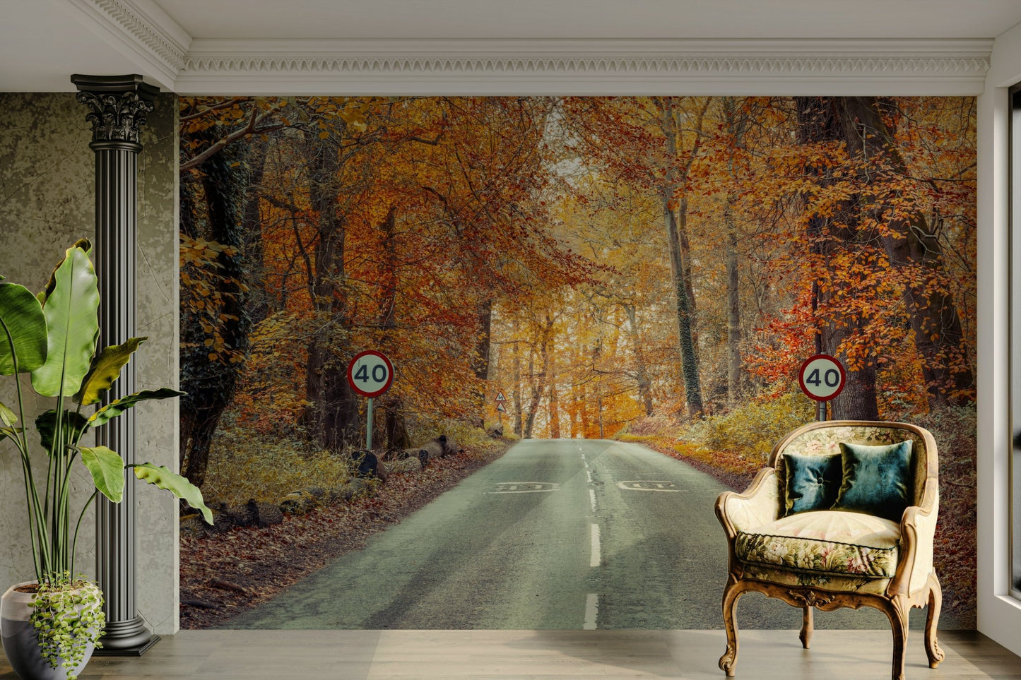 Scenic Drive Through Fall Colors Wall Mural
