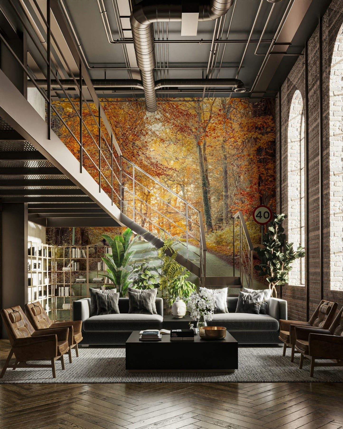 Scenic Drive Through Fall Colors Wall Mural
