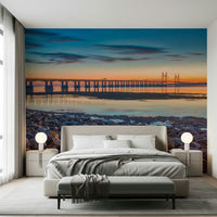 Low tide Scenic River Bridge View wallpaper mural scenery.