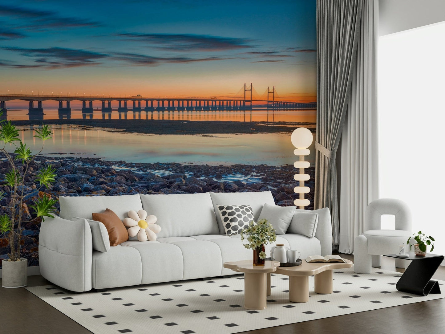 Estuary landscape Scenic River Bridge View wall mural print.