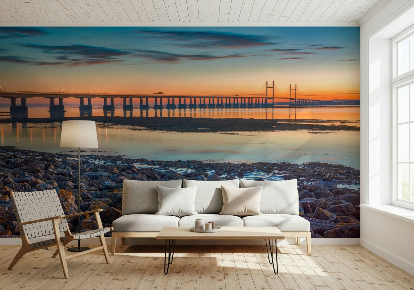 Scenic River Bridge View wallpaper for walls calm waters.