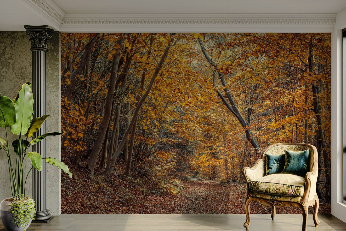 Scenic Woodland Path in Fall Wall Mural