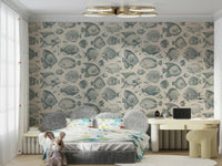 Oceanic teal and sand fish design wallpaper for bedrooms

