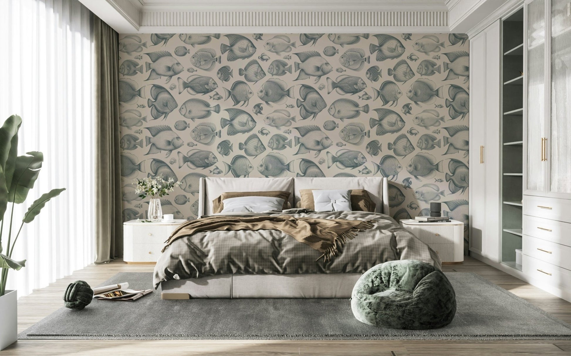Aquatic School of Uncanny Fish wallpaper for dynamic rooms

