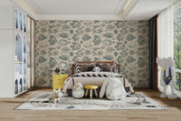 Peel-and-stick School of Uncanny Fish - Teal & Sand wallpaper


