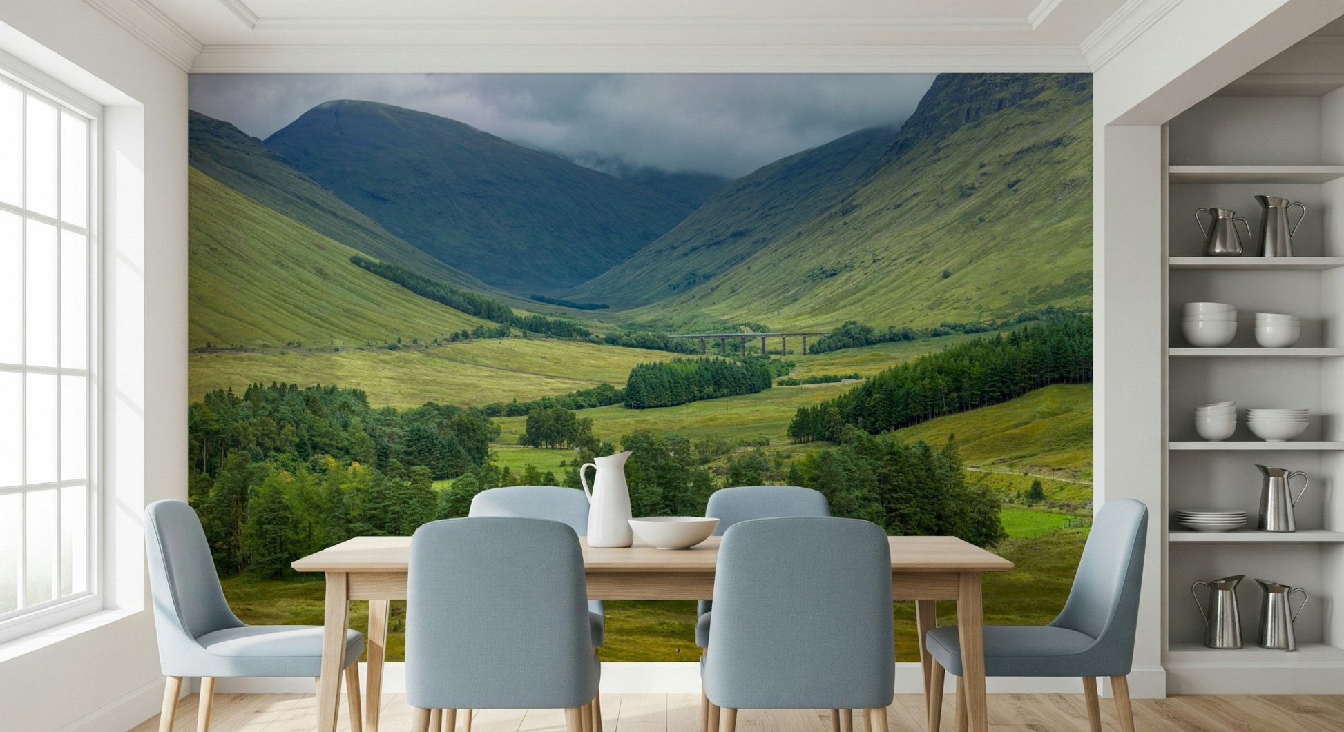 Peaceful natural design of the Scottish Highlands Vista Wall Mural.