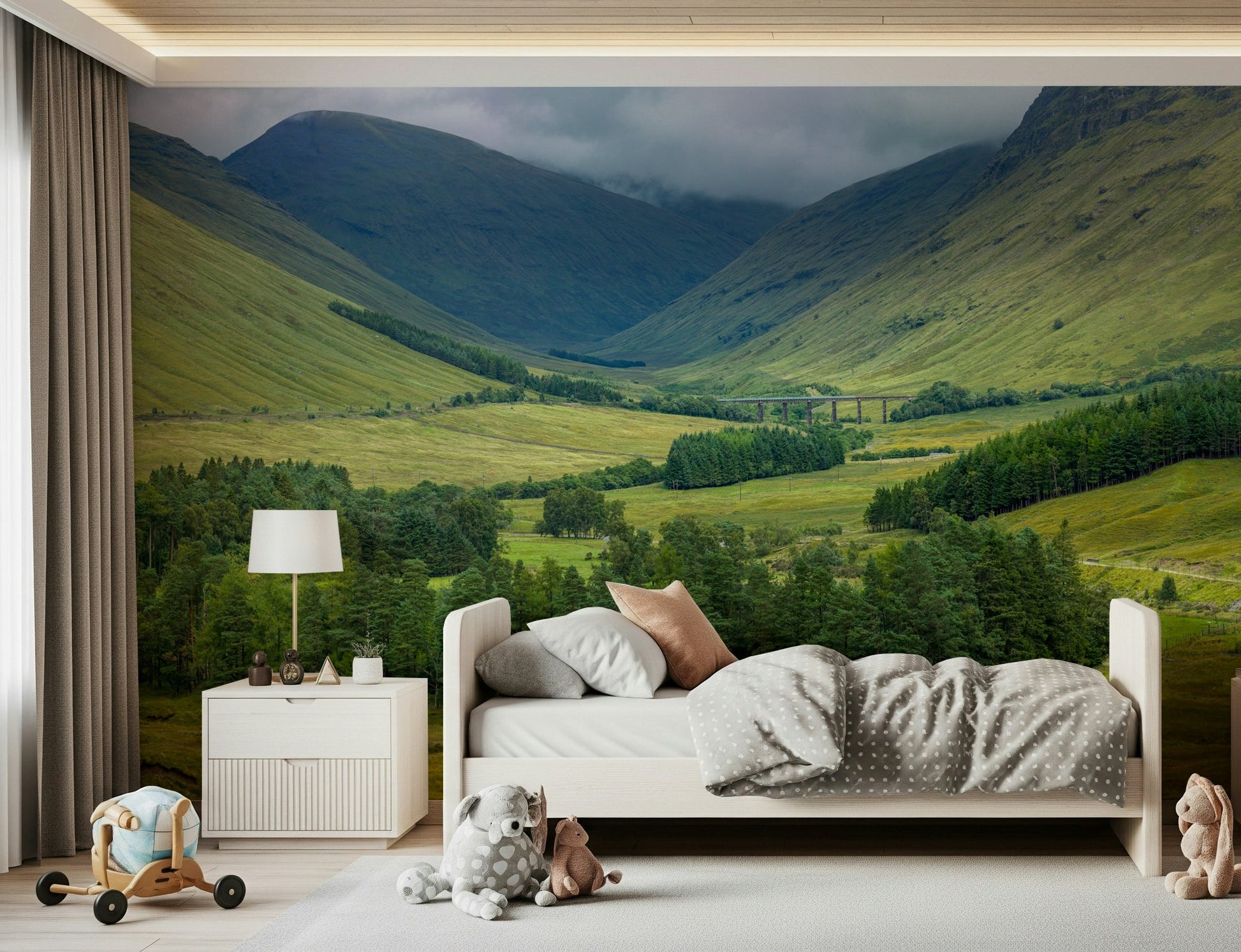 Majestic green mountain landscape of Scottish Highlands Vista Wall Mural.