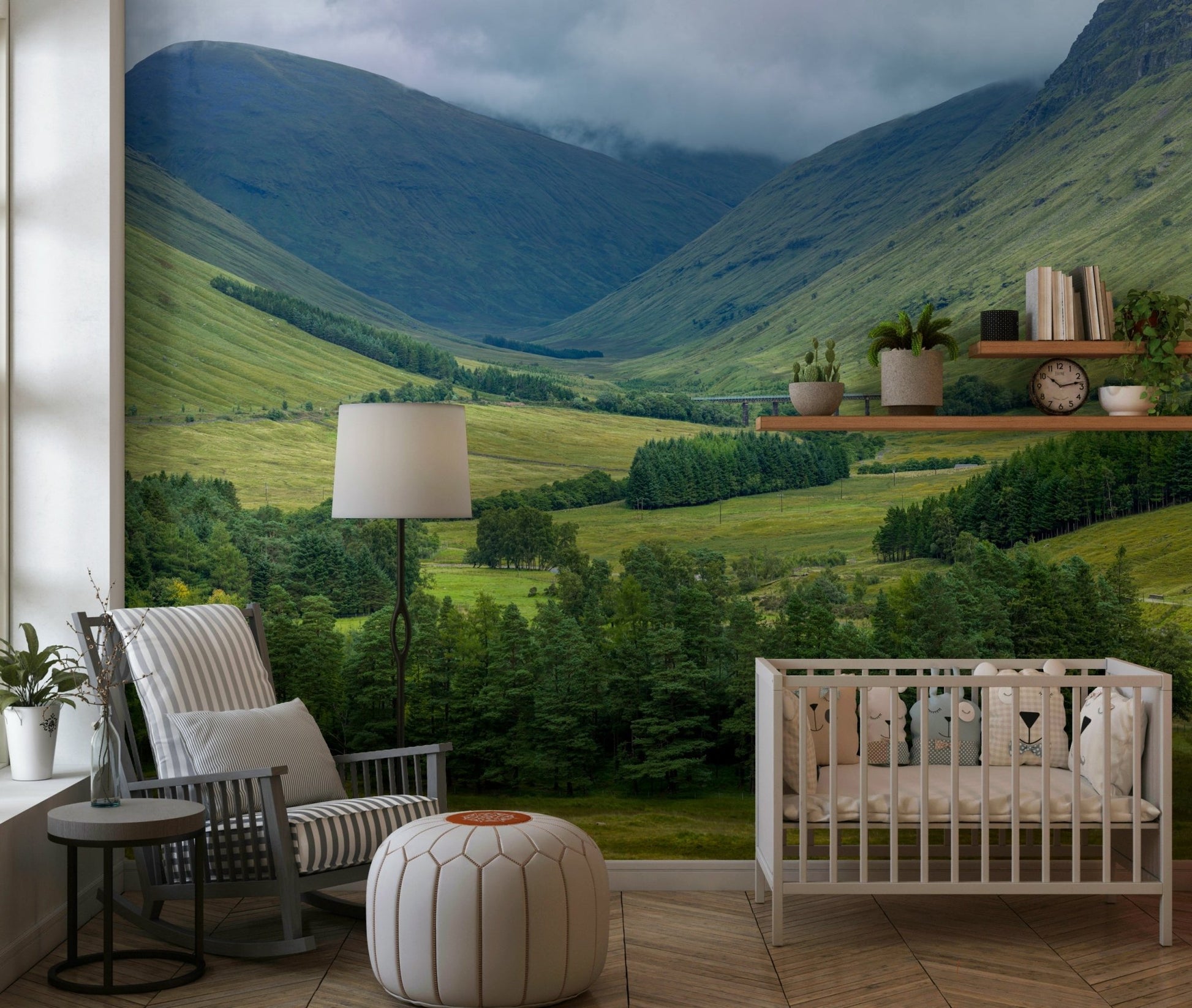 Scottish Highlands Vista Wall Mural accent wall for a large room.