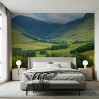 Scottish Highlands Vista Wall Mural focal point for a living room.