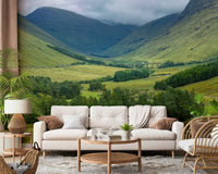 Rolling hills and forest design of Scottish Highlands Vista Wall Mural.