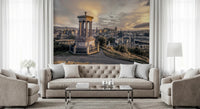 Classic city skyline wallpaper with towers and spires in a study., GD8290