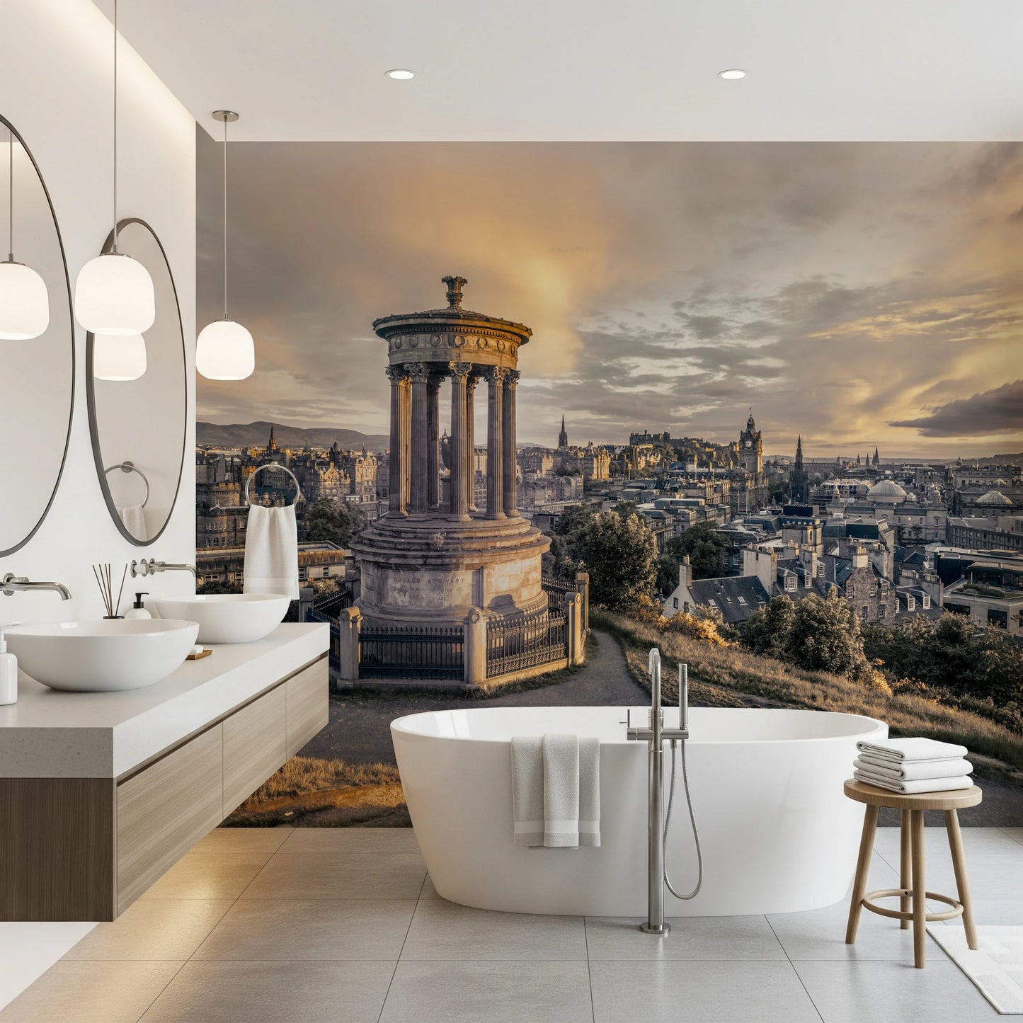 Artistic urban landscape wallpaper for a sophisticated lounge area., GD8290