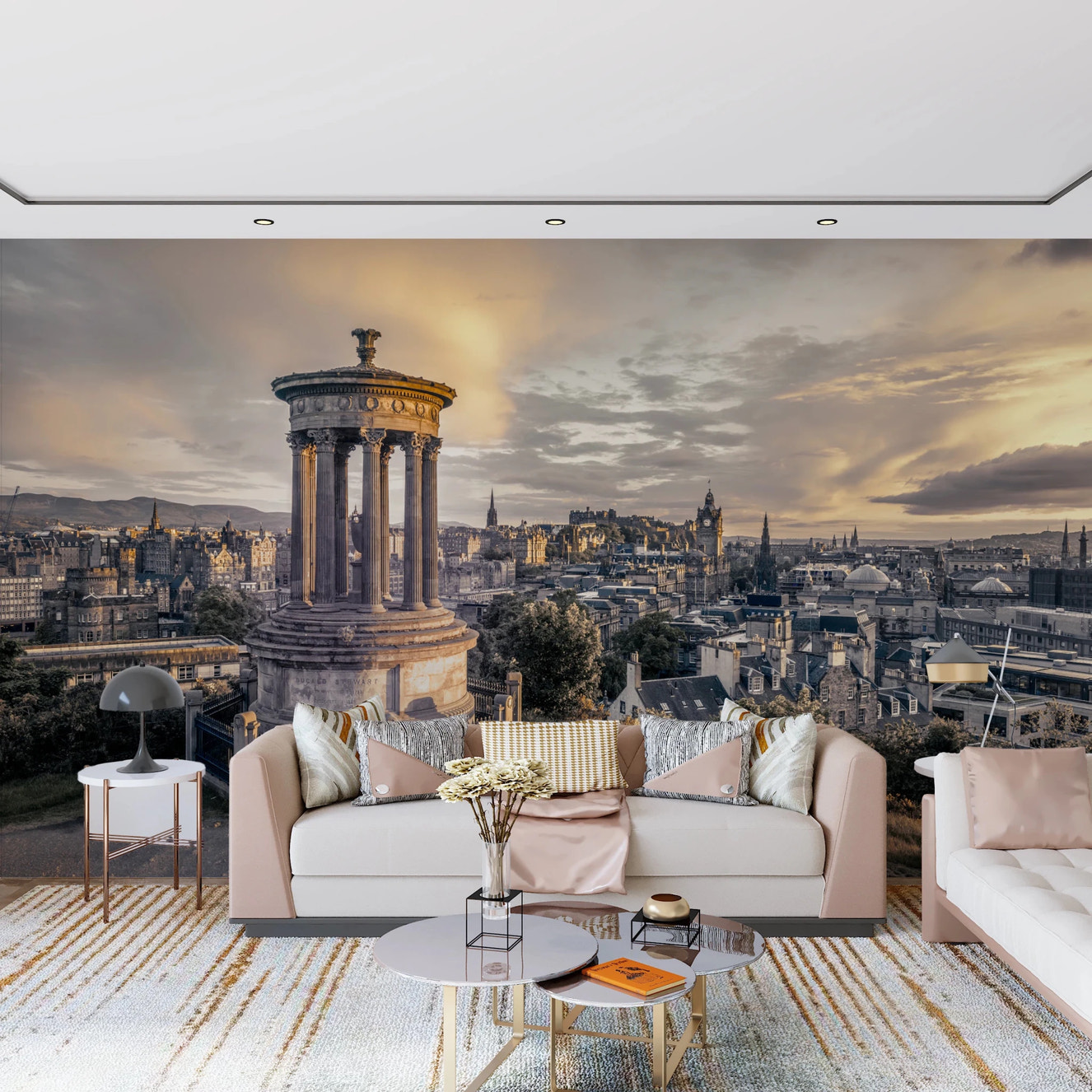 Scottish Skyline Wall Mural with historic monument for living room.