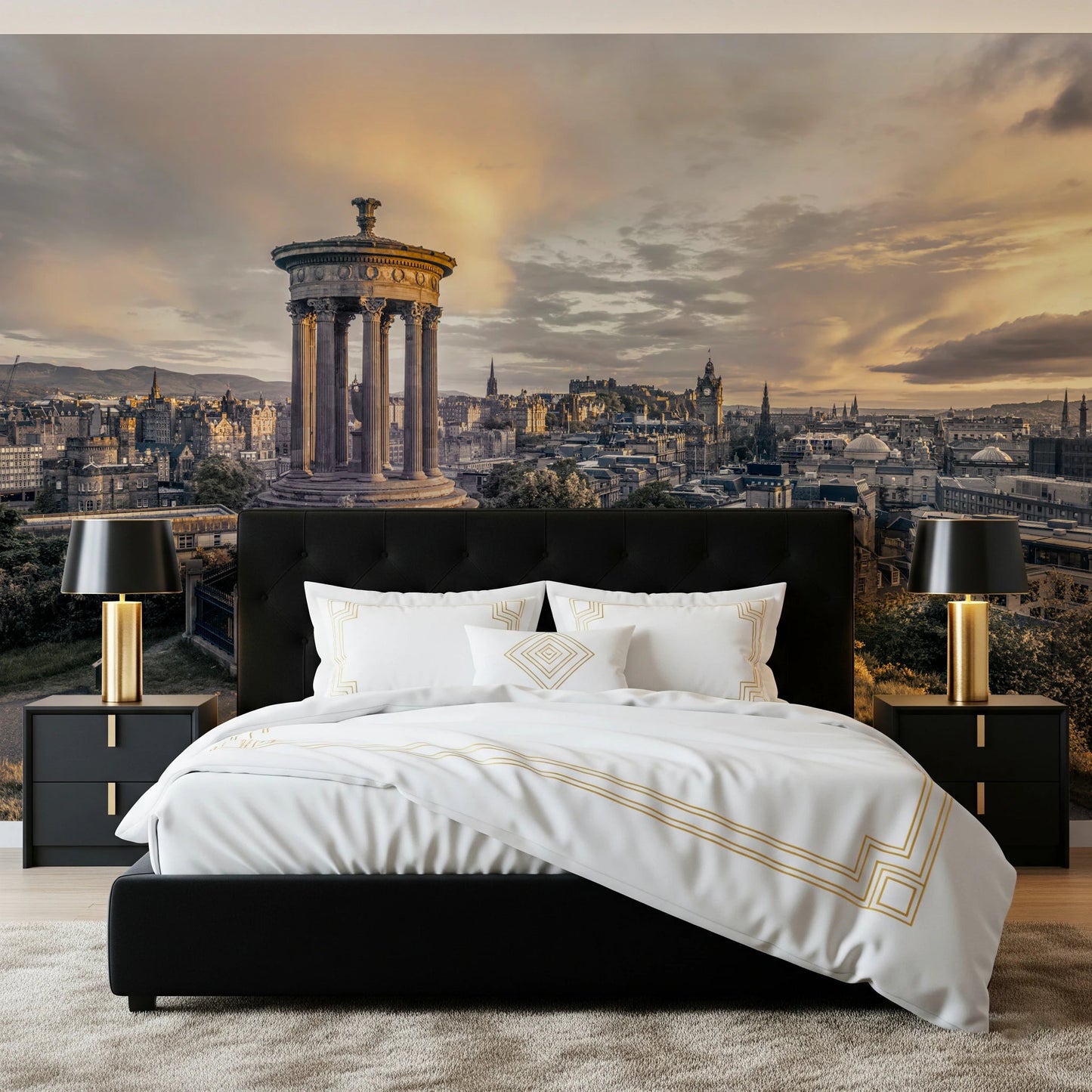 Traditional European city wall mural for a dining room background., GD8290