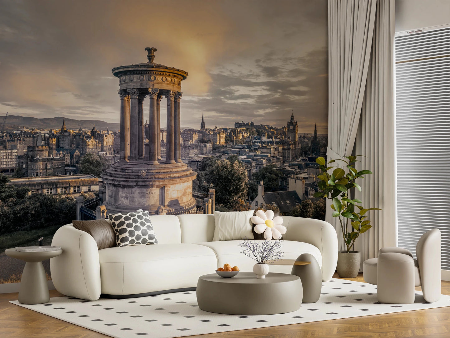 Cityscape wallpaper featuring stone architecture and sunset clouds., GD8290