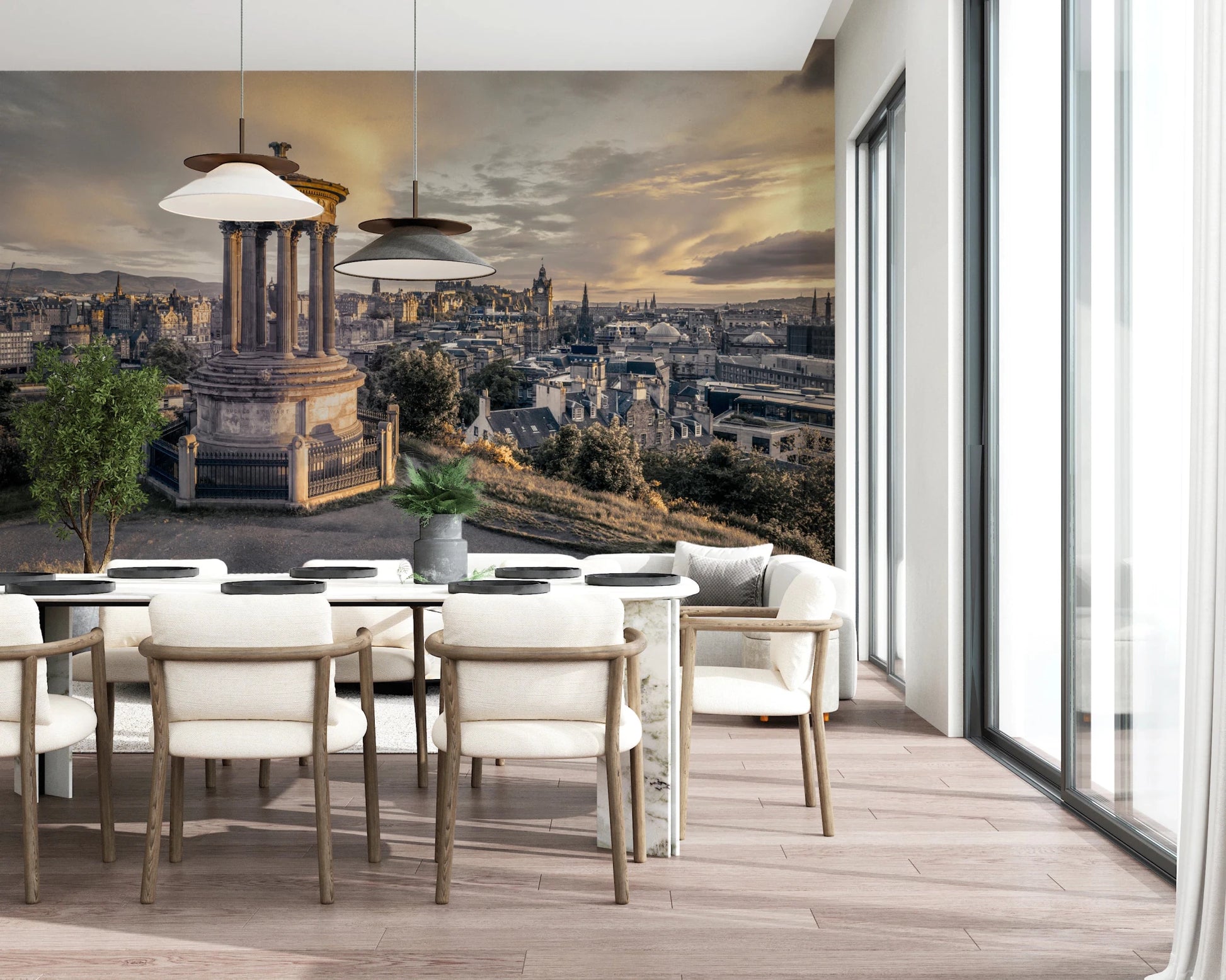 Scenic hilltop view wall mural with historic castle and buildings., GD8290
