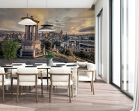 Scenic hilltop view wall mural with historic castle and buildings., GD8290