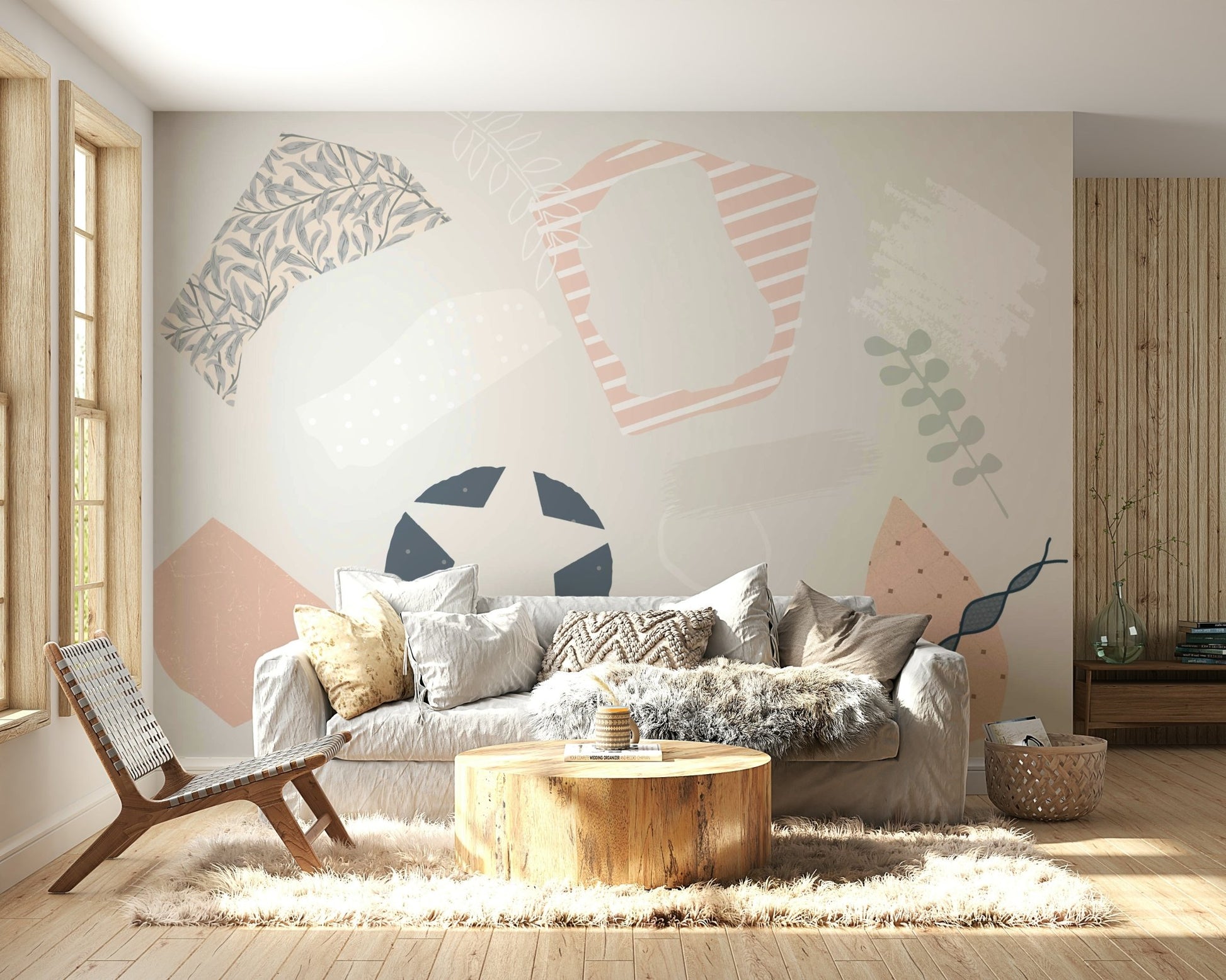 The colors are soft and muted, like pastels and gentle neutrals.

