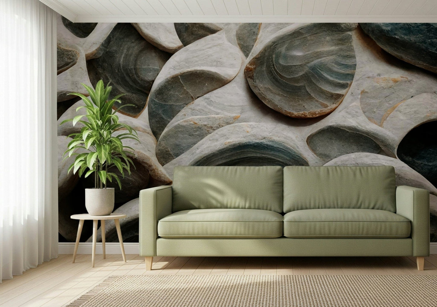 An artistic soft focus mural on minimalist wallpaper.
