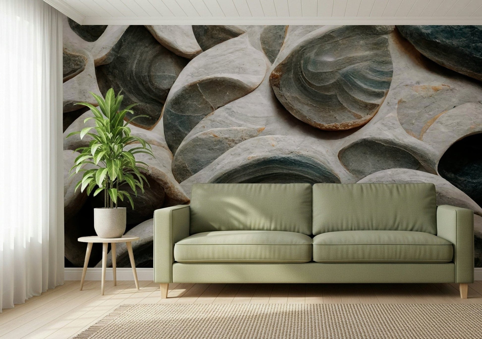 An artistic soft focus mural on minimalist wallpaper.