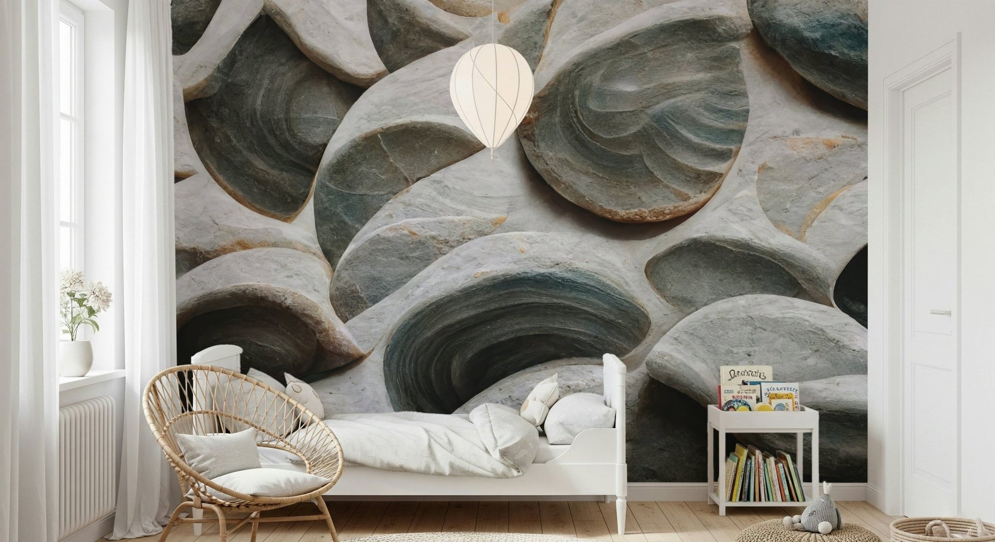 An artistic minimalist form mural for home decor.