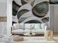 A graceful subtle pattern wall mural in cool, neutral tones.