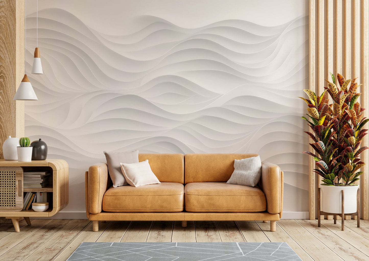 The wallpaper is applied seamlessly, making the view feel realistic.

