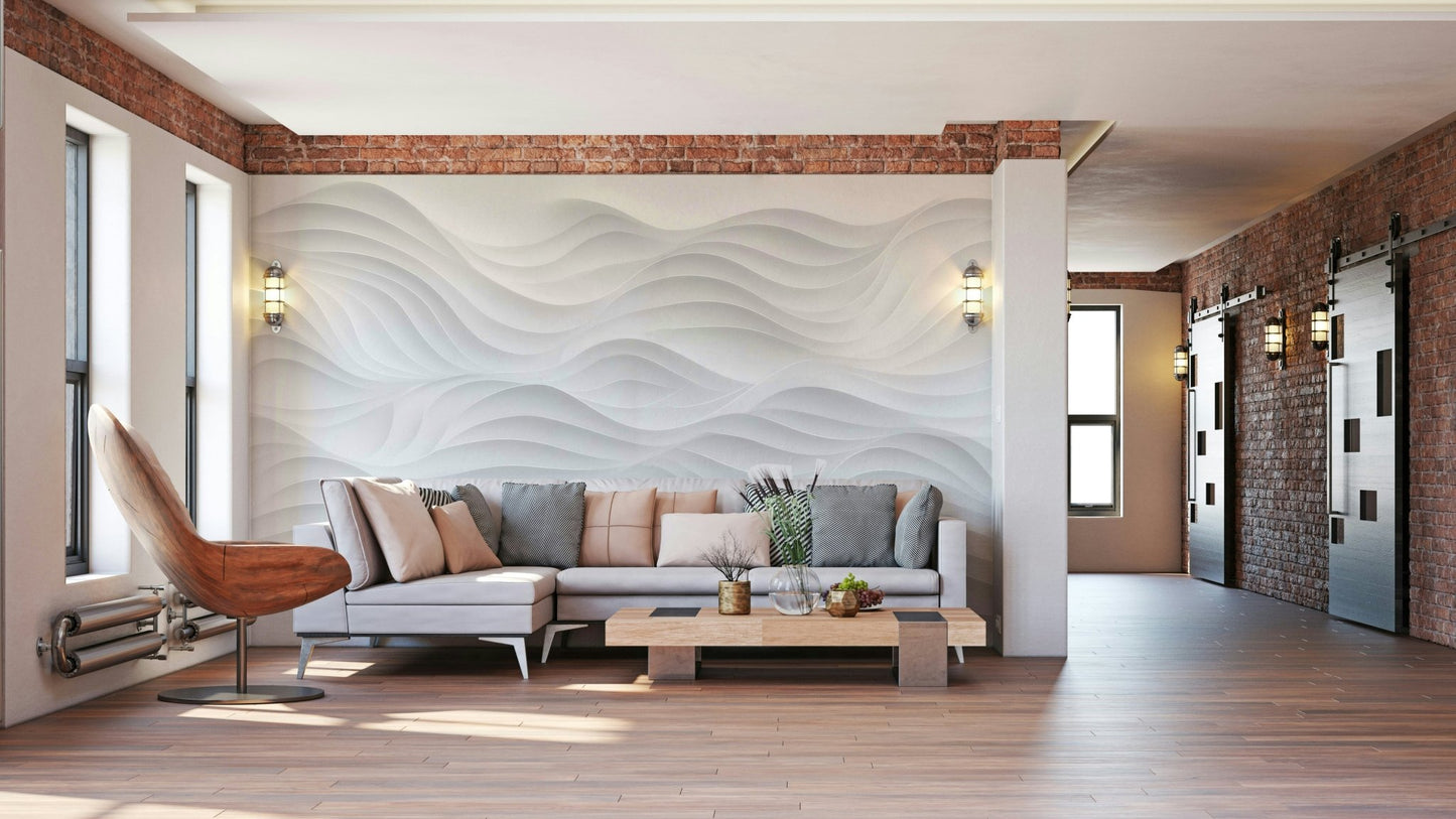 A high-resolution wall mural with a three-dimensional sculpted pattern.


