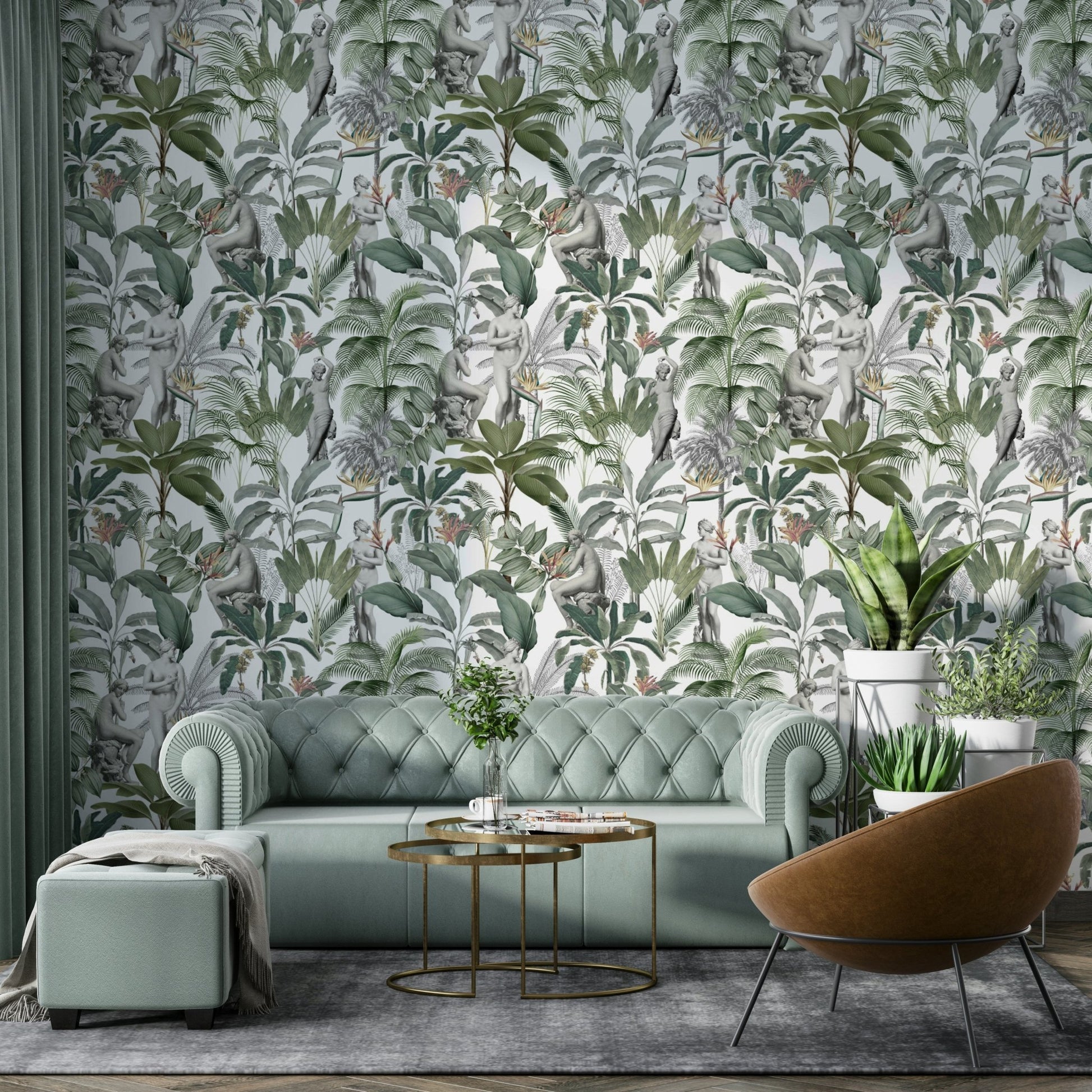 Sculptural Tropics Wallpaper with tropical leaves and bold textures

