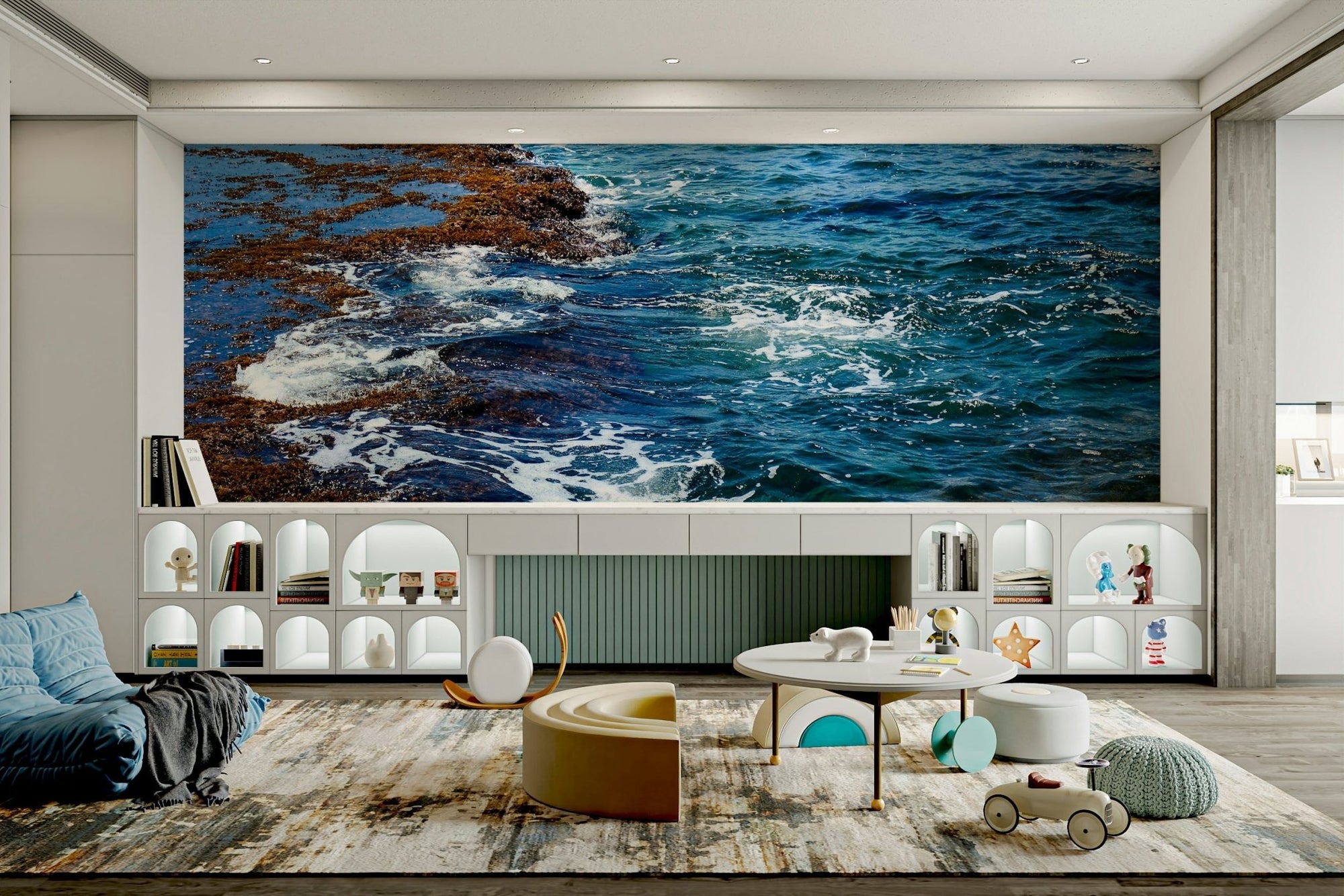 Sdot Yam Beach #5 wall mural showing deep blue sea over a rocky shoreline GD4932
