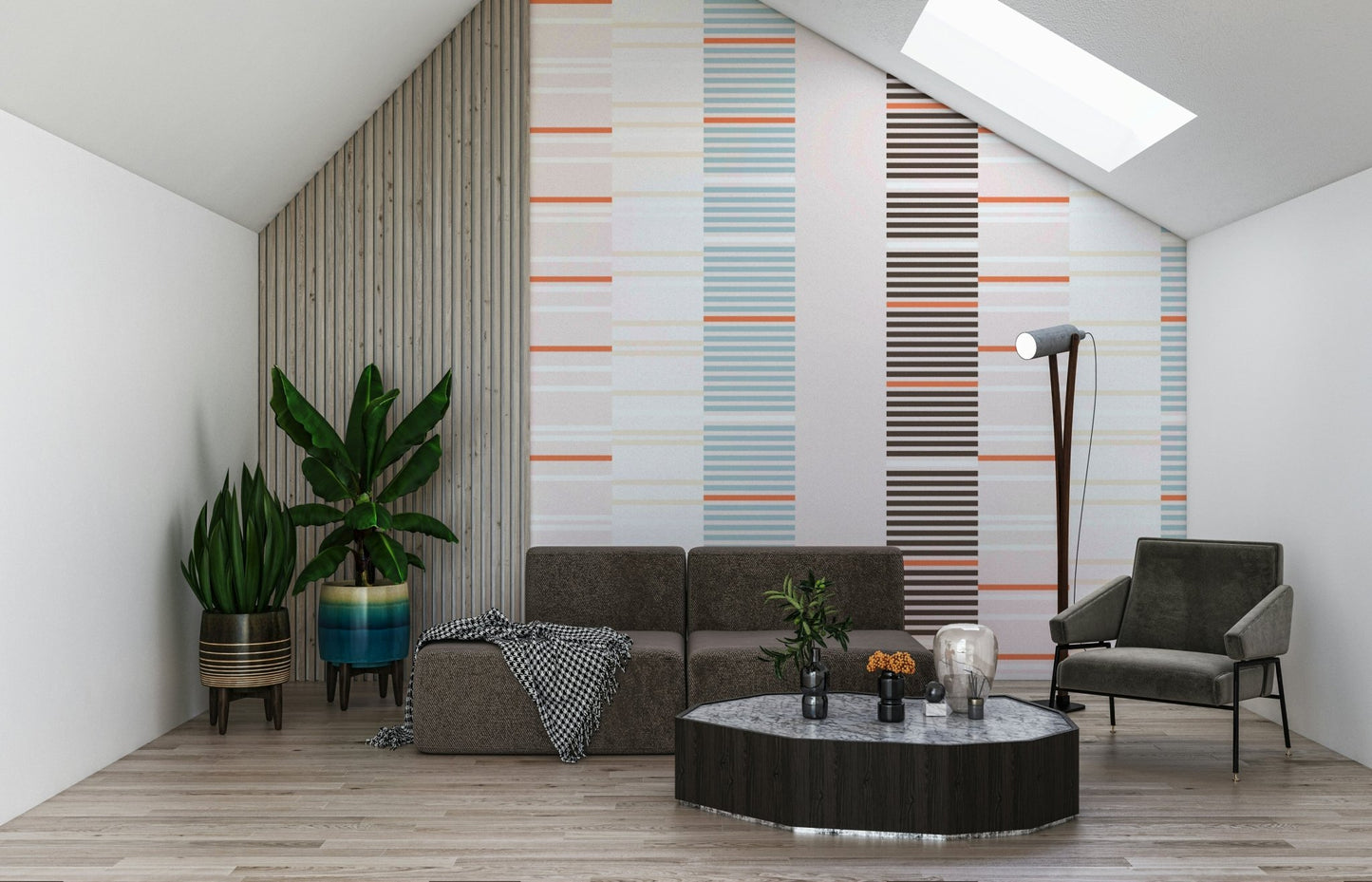 Removable peel and stick Sea Drift Wallpaper in a reading space.