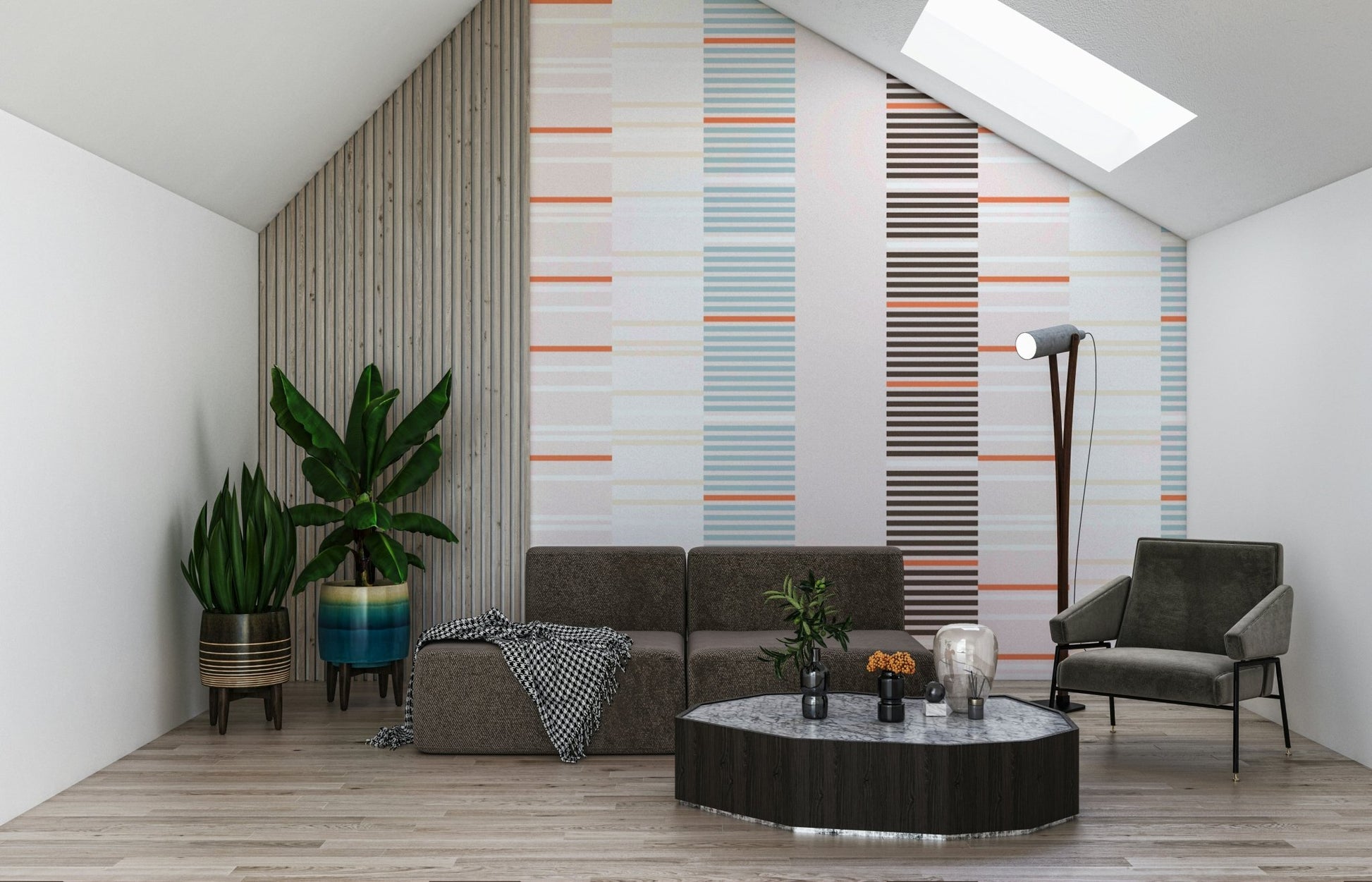 Removable peel and stick Sea Drift Wallpaper in a reading space.