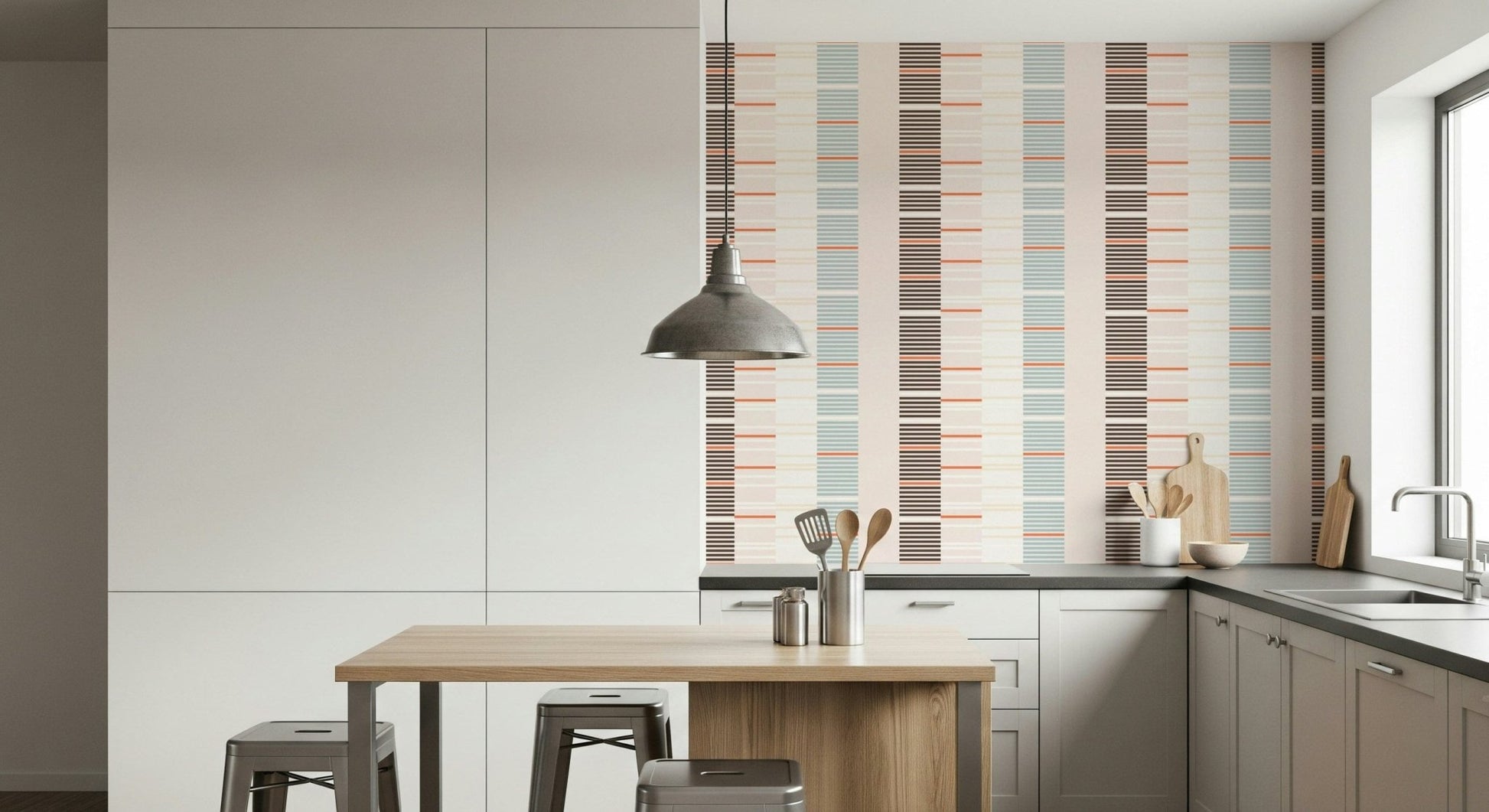 Sea Drift Wallpaper giving a calm, airy feel to a home office.