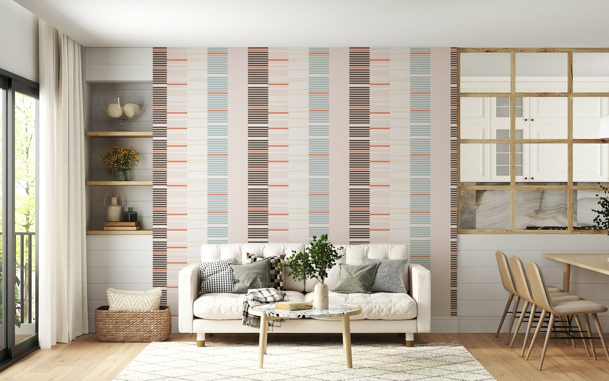 Sea Drift Wallpaper creating a tranquil bedroom atmosphere.