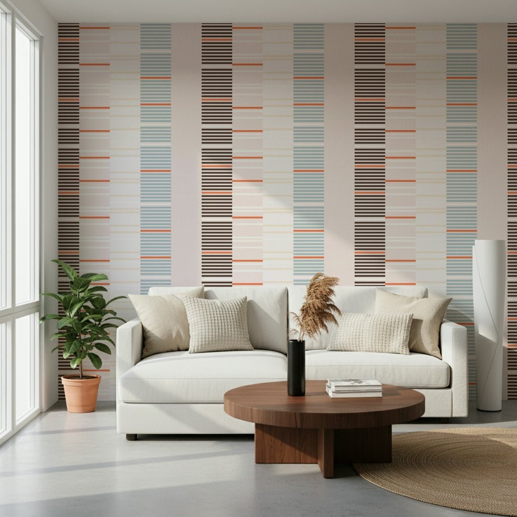 Coastal-inspired dining area with the elegant Sea Drift Wallpaper.