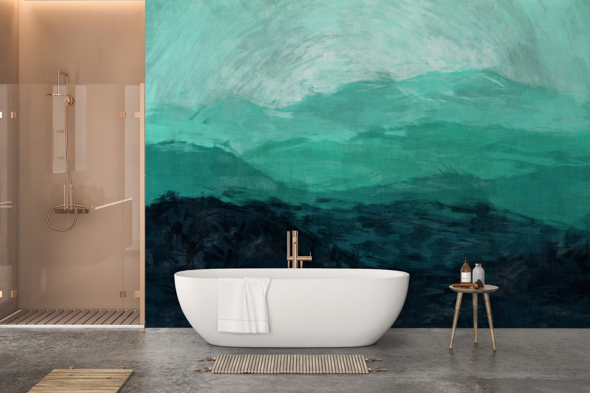 Bathroom Calm with Mountain Ranges Wallpaper Mural A579