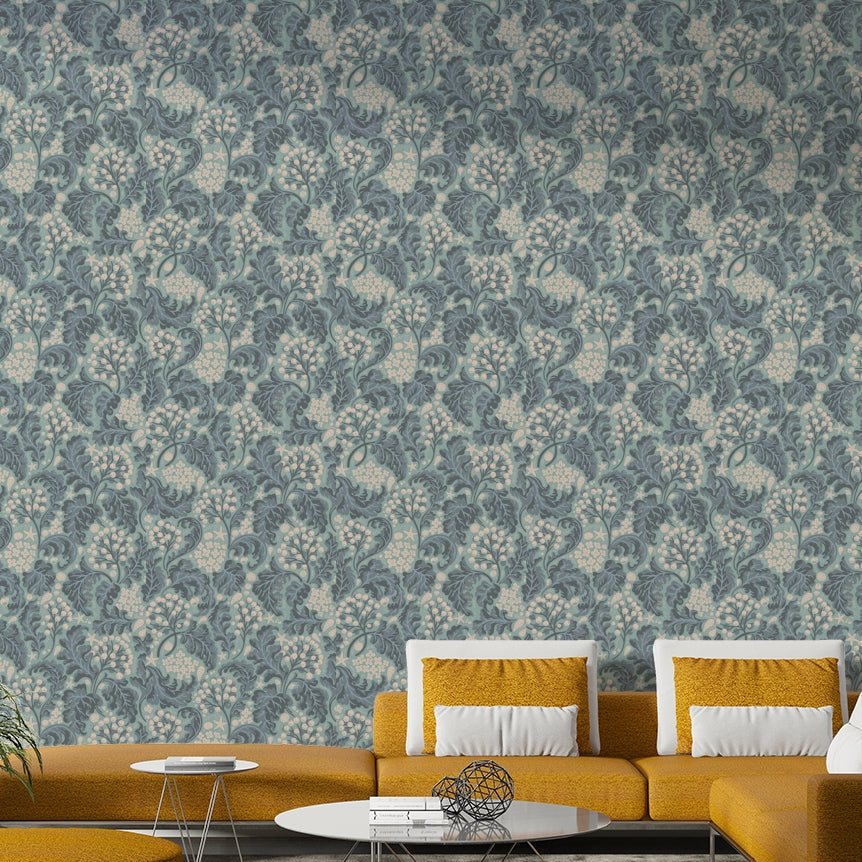 Fresh coastal wallpaper with sea kale motif


