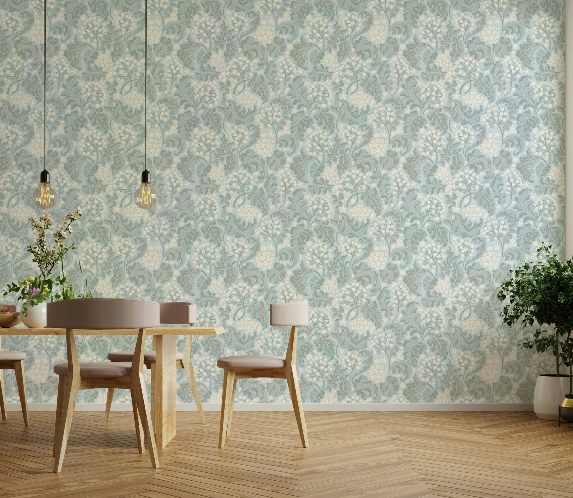 Coastal botanical wallpaper pattern

